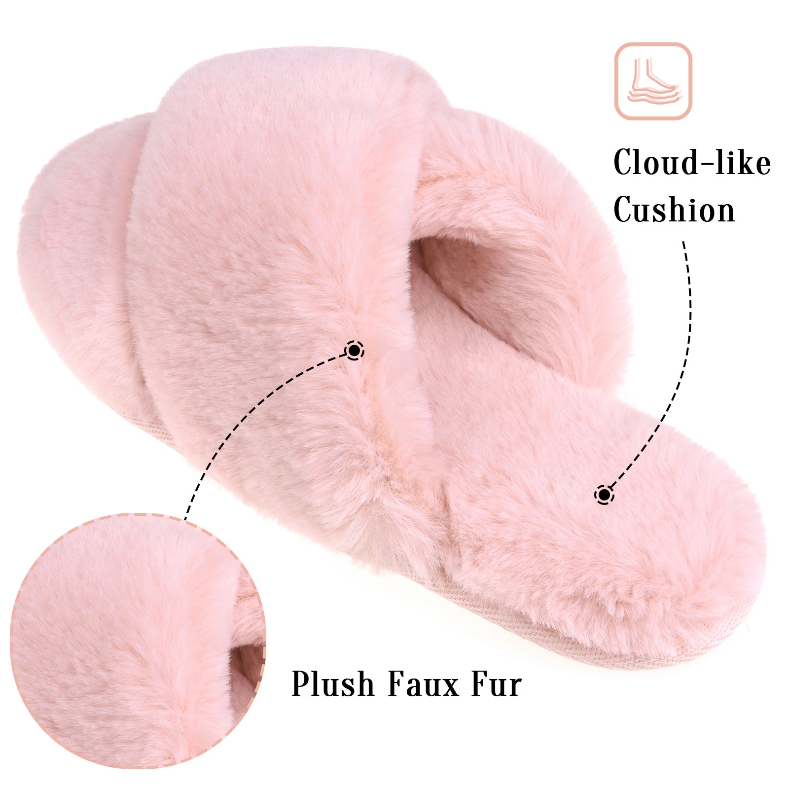 Furry Faux Fur Fuzzy Slippers Cute Fluffy Sandals, Pink, 24 Pairs