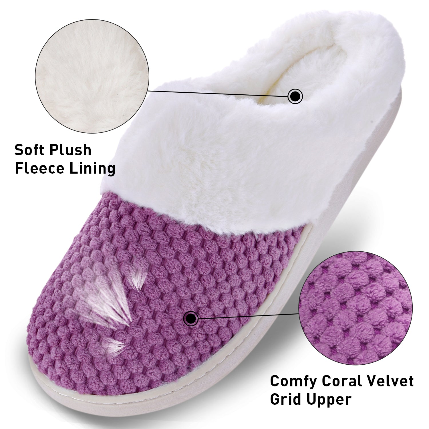 VONMAY Women's Slippers House Shoes Fleece Fuzzy Plush Lining Comfort